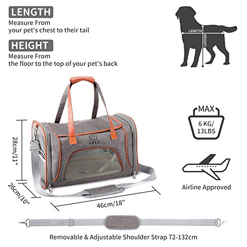 PETTOM Transportín Perro Gato Plegable con Tira Reflectante Parte Inferior Acolchada y Rigido Pet Carrier Impermeable Transpirable para Pequeños Mascota Viajes Avion Coche o Tren Gris