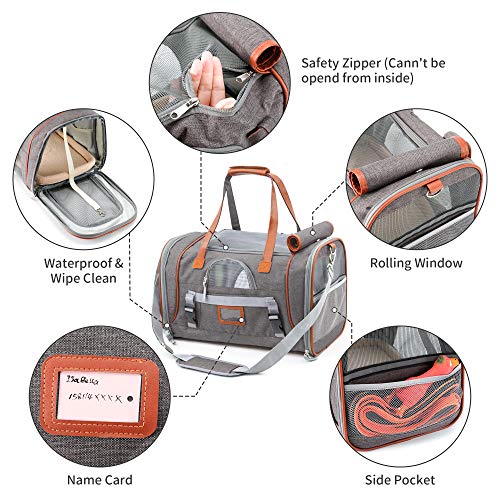 PETTOM Transportín Perro Gato Plegable con Tira Reflectante Parte Inferior Acolchada y Rigido Pet Carrier Impermeable Transpirable para Pequeños Mascota Viajes Avion Coche o Tren Gris