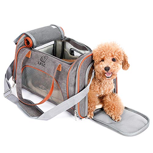 PETTOM Transportín Perro Gato Plegable con Tira Reflectante Parte Inferior Acolchada y Rigido Pet Carrier Impermeable Transpirable para Pequeños Mascota Viajes Avion Coche o Tren Gris