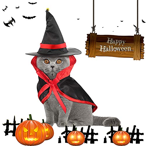 PHIEZC Disfraz de Halloween para mascotas, divertido disfraz de vampiro, capa y sombrero, para mascotas, adecuado para perros pequeños y gatos