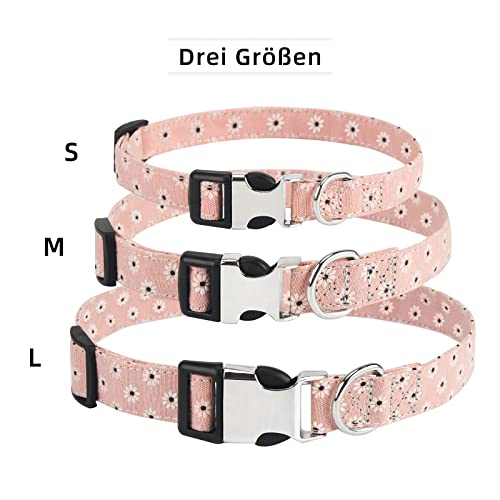 Piang Gouer Juego de collar y correa, diseño floral, collar para mascotas con hebilla de metal, tamaño ajustable, collar para gatos para perros pequeños y medianos (rosa-M)