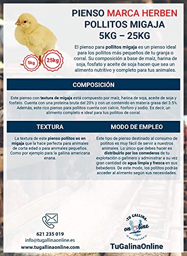 Pienso Pollitos Migaja, Saco de 5Kg | Pienso de 1º Calidad, Rico en Nutrientes y Propiedades