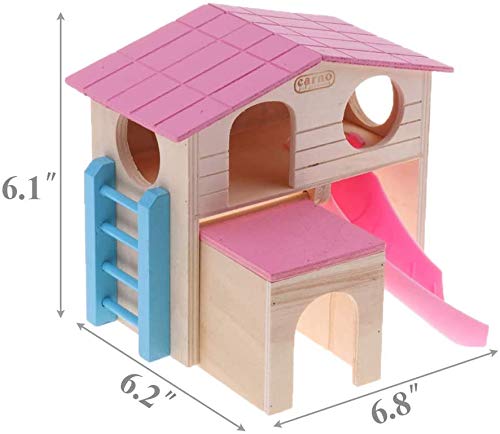 PINVNBY Casa de hámster de madera pequeña escondite animal escalada escalera tobogán cabaña jugar juguetes para ardilla ratón rata erizo (rosa)