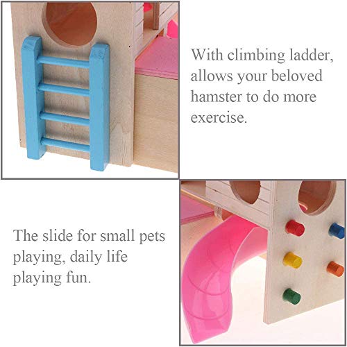 PINVNBY Casa de hámster de madera pequeña escondite animal escalada escalera tobogán cabaña jugar juguetes para ardilla ratón rata erizo (rosa)