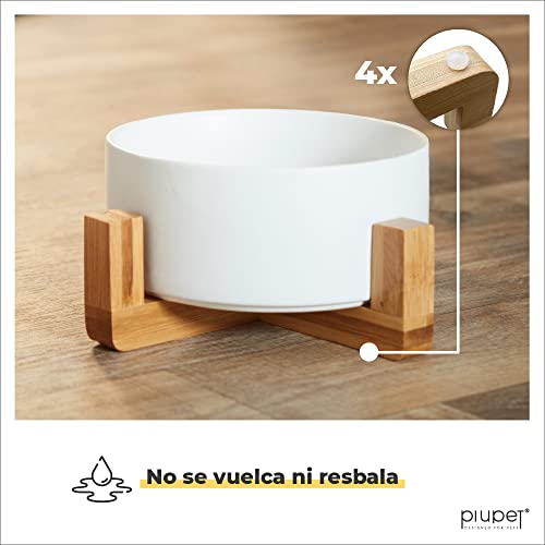 PiuPet® Comedero Perro y Comedero Gato - 850 ml - En un Elegante Soporte de bambú - También Adecuado para Perros Grandes/Grandes felinos