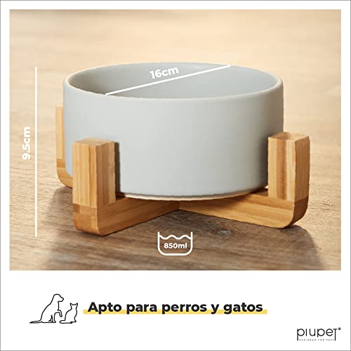 PiuPet® Comedero Perro y Comedero Gato - 850 ml - En un Elegante Soporte de bambú - También Adecuado para Perros Grandes/Grandes felinos