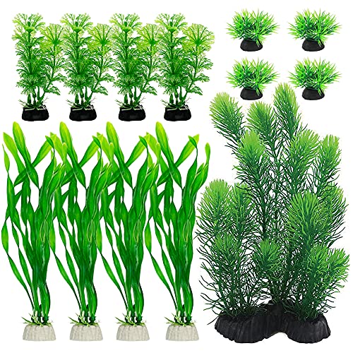 Plantas de acuario Decoraciones de pecera Set Pequeño/Mediano Plástico Planta Artificial Goldfish Waterscape Fish Hides (13pcs-Green Set)