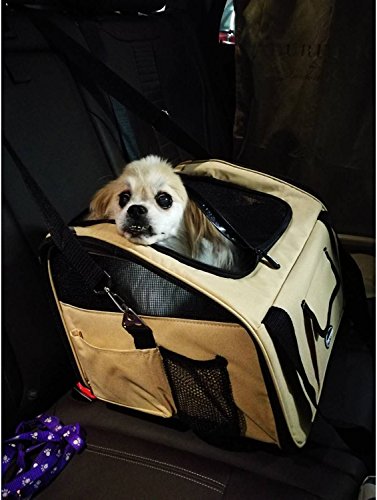 Plegable Portador de viaje del Asiento de coche para Mascotas Perros y Gatos, Marrón