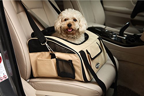 Plegable Portador de viaje del Asiento de coche para Mascotas Perros y Gatos, Marrón