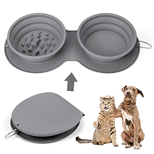 Plegable Tazón de Perro, Plegable Viajes Tazones para Perros Gatos Mascotas, Cuencos con mosquetón, Silicona Portátil de Comida Mascota Cuencos de Agua para al Aire Libre Viaje Excursionismo Cámping