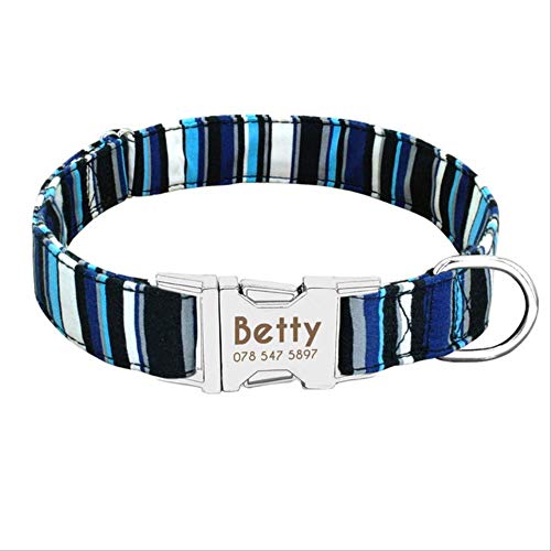 PMWLKJ Collar de Perro Personalizado Collar de Etiqueta de Gato para Mascotas Collar Ajustable de Perro Personalizado para Pitbulls pequeños y Grandes SBC012BLUE