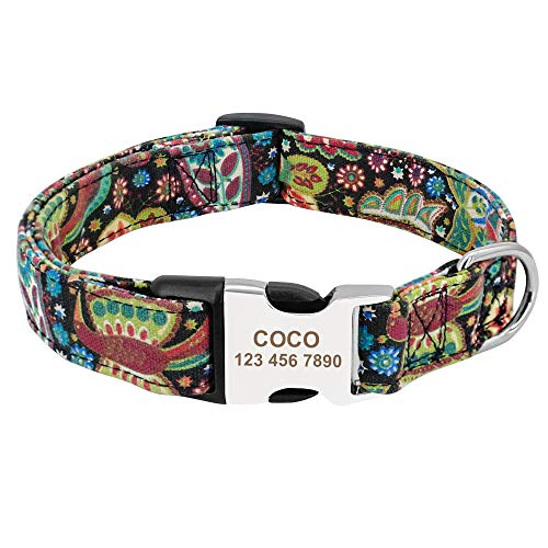 PMWLKJ Collar de Perro Personalizado Collar de Etiqueta de Gato para Mascotas Collar de Perro Personalizado para Perros pequeños y Grandes Pitbulls S SBC019huaniao