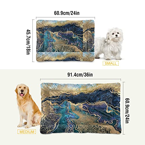 Poeticcity Alfombra de cama de mármol turquesa con venas doradas, papel dorado con purpurina, cojín de colchón suave para mascotas pequeñas y medianas, antideslizante, lavable y seco, 36 x 24 pulgadas