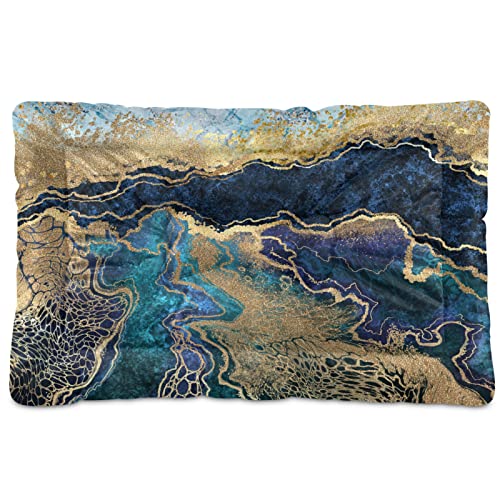 Poeticcity Alfombra de cama de mármol turquesa con venas doradas, papel dorado con purpurina, cojín de colchón suave para mascotas pequeñas y medianas, antideslizante, lavable y seco, 36 x 24 pulgadas