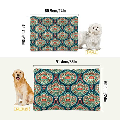 Poeticcity Alfombra de cama para perros y gatos, diseño de flores vintage, oriental, suave, cojín de colchón para mascotas pequeñas y medianas, antideslizante, lavable y seco, 36 x 24 pulgadas