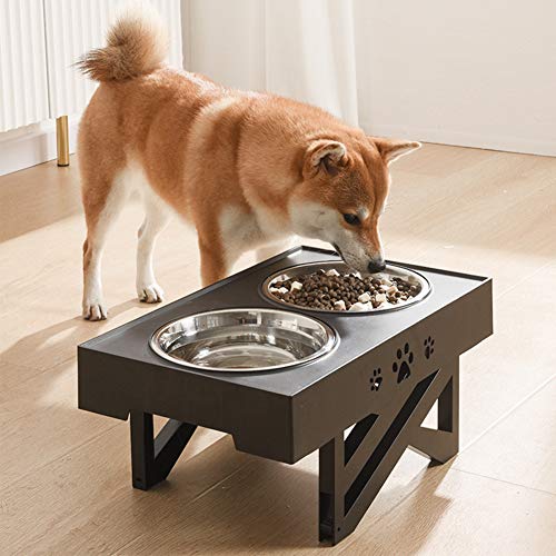 POHOVE Cuencos elevados para perros elevados con 3 alturas ajustables para perros con 2 cuencos de acero inoxidable para alimentos para mascotas grandes alimentadores elevados para gatos y perros