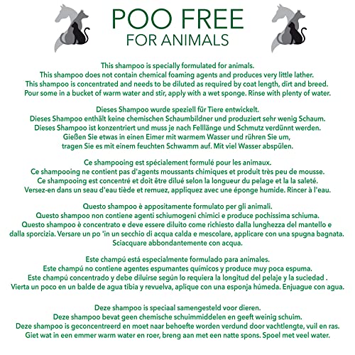 POO FREE 99% Natural CHAMPÚ CALMANTE para Caballos - con Aloe Vera, Geranio & Lavanda 250ml pH Equilibrado. Sin Sulfatos, Sin Parabenos, Sin Silicona. Concentrado, Limpia, Calma, Hidrata, Alivia