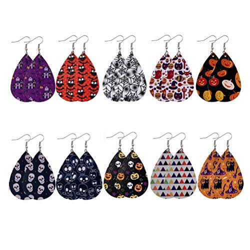 POPETPOP 10 Pares de Pendientes de Gota de Agua con Estampado de Doble de Cuero PU de Halloween Artículos de Halloween para niños