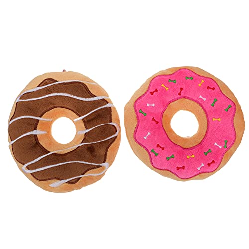 POPETPOP 2 Piezas Cachorro Mordedor Juguetes para Morder Donuts Perro Chew Chirriante Juguetes para Perros Pequeños Cachorro Juguetes para Dentición Molienda Café Rosa