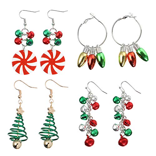 POPETPOP 4 Pares de Pendientes con Tema navideño Decoraciones Creativas para los oídos Accesorios de joyería Favor de Fiesta de Navidad para niños