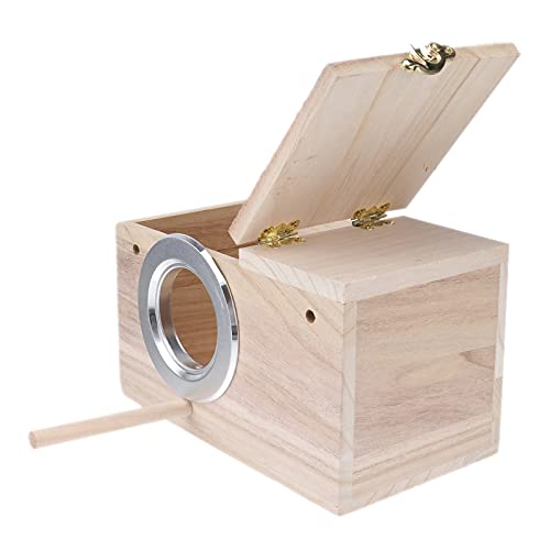 POPETPOP Caja Nido de Madera para Periquitos - Caja de Cría de Madera para Periquitos de Casa de Pájaros para Agapornis Caja de Apareamiento para Loros Tamaño Pequeño 20 X 12 Cm