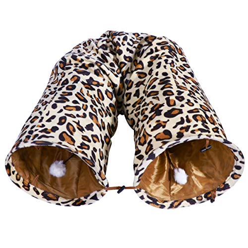 POPETPOP Pequeño Animal Túnel Juguete Leopardo Estampado Conejo Tubo Ahorro de Espacio Tubo Largo Juguetes para Gatos Conejos Cachorro 120X250 Cm