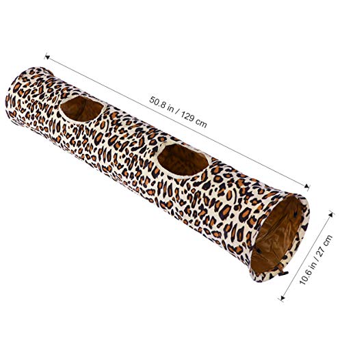 POPETPOP Pequeño Animal Túnel Juguete Leopardo Estampado Conejo Tubo Ahorro de Espacio Tubo Largo Juguetes para Gatos Conejos Cachorro 120X250 Cm