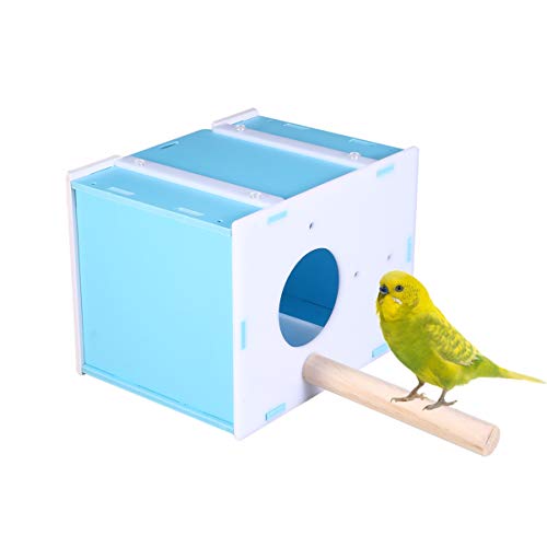 POPETPOP Periquito Nido Caja de Pájaro Caja de Anidación Plástico Caja de Cría Jaula Budgie Anidación Casa Cockatiel Cría Loros de Acoplamiento Caja Incubadora Azul