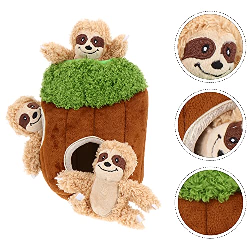 POPETPOP Perro de Juguete Que Chirria Incluyendo 3 Piezas de Juguetes de Peluche de Animales Y 1 Pieza de Peluche de Árbol de La Cueva Hide Seek Puzle Juguetes Interactivos para Perros