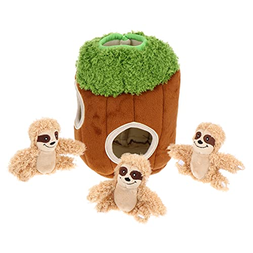 POPETPOP Perro de Juguete Que Chirria Incluyendo 3 Piezas de Juguetes de Peluche de Animales Y 1 Pieza de Peluche de Árbol de La Cueva Hide Seek Puzle Juguetes Interactivos para Perros