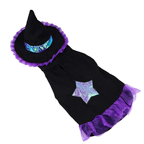 POPETPOP Ropa de Cachorro de Mascota de Halloween Bruja Cosplay Capa de Sombrero de Perro Traje para Teddy Chihuahua Yorkshire Poodle Cachorro Maltés Pug Tamaño M