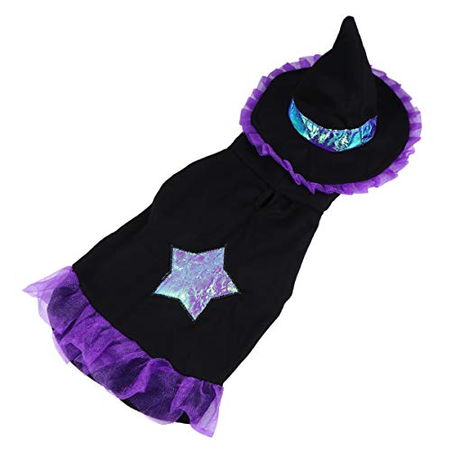 POPETPOP Ropa de Cachorro de Mascota de Halloween Bruja Cosplay Capa de Sombrero de Perro Traje para Teddy Chihuahua Yorkshire Poodle Cachorro Maltés Pug Tamaño M