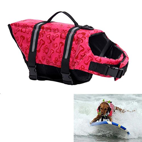 POPETPOP Salvavidas para Perros, Giubotto de Ajustable Rescate para Perro Perros, Ropa Rescate Animales, Chaleco Flotador Perros, Talla M (Rojo)