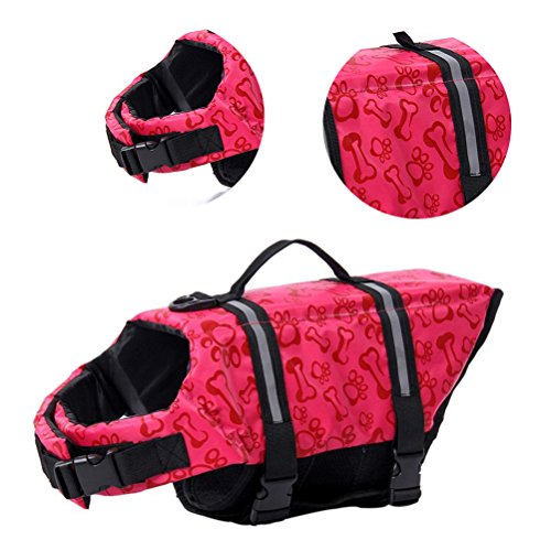 POPETPOP Salvavidas para Perros, Giubotto de Ajustable Rescate para Perro Perros, Ropa Rescate Animales, Chaleco Flotador Perros, Talla M (Rojo)