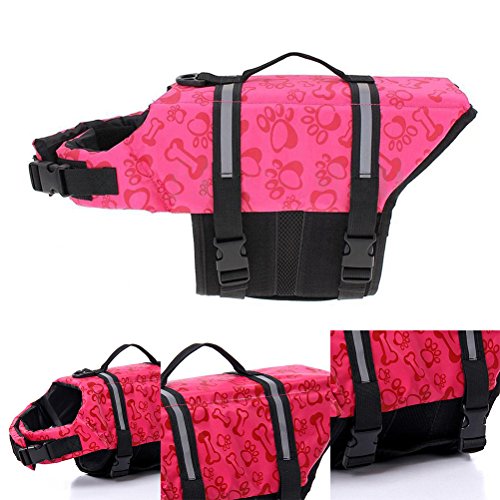 POPETPOP Salvavidas para Perros, Giubotto de Ajustable Rescate para Perro Perros, Ropa Rescate Animales, Chaleco Flotador Perros, Talla M (Rojo)