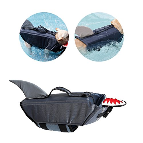 POPETPOP salvavidas para perros, Tiburón Giubotto de rescate para perro, superior perro salvavidas chaleco chaleco de rescate hinchable para animales, talla XL (gris)