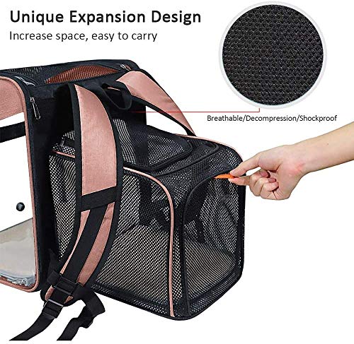 Portador de Mascota Mochila Extensible para Perro Gato 10kg, Bolsa Transporte para Viaje, Transparente Plegable Transpirable y Espaciosa con Cojín de Felpa, Transportín Aprobada por Aerolínea (Gris)