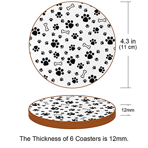 Posavasos absorbentes para bebidas de 4.3 pulgadas, diseño de huesos de pata de perro, cachorro, gato, reutilizable, redondo