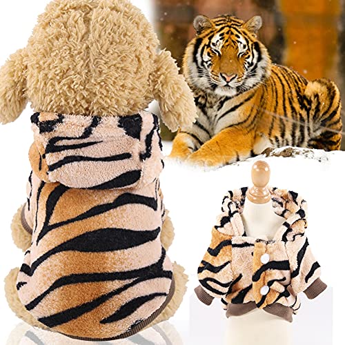 Poseca Disfraz de Tigre para Perro Gato Halloween Disfraz de Navidad Trajes de Lana cálida Pijamas para Cachorros y Gatos Ropa de Invierno Abrigos para Perros pequeños