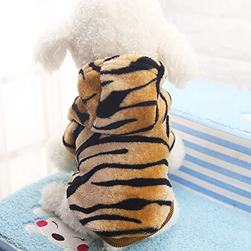 Poseca Disfraz de Tigre para Perro Gato Halloween Disfraz de Navidad Trajes de Lana cálida Pijamas para Cachorros y Gatos Ropa de Invierno Abrigos para Perros pequeños