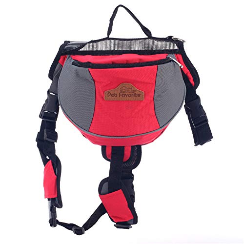 ppactvo Paquete De Alforjas para Perros Mochila Impermeable para Perros Ligera Y Transpirable con Cuenco Plegable para Mascotas para Senderismo Camping Viajar Red,L