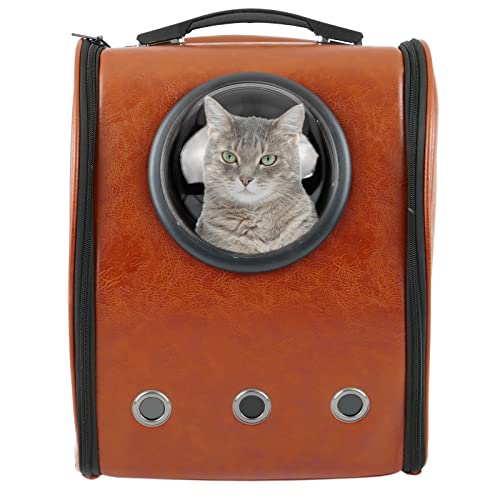 PrixPrime - Mochila para Transporte de Perros y Gatos con Ventana Astronauta de Imitación de Piel Marrón