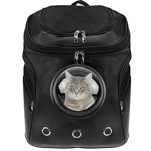 PrixPrime - Mochila para Transporte de Perros y Gatos con Ventana Astronauta de Imitación de Piel Negra