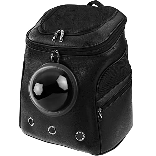 PrixPrime - Mochila para Transporte de Perros y Gatos con Ventana Astronauta de Imitación de Piel Negra