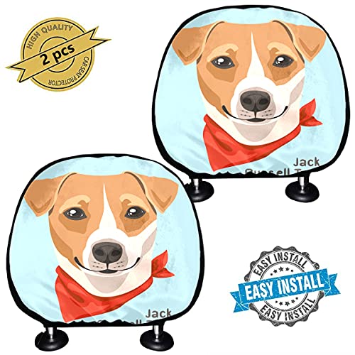 Protector de reposacabezas para coches Jack Russell Terrier, perro, cachorro, mascota, asiento, reposacabezas, juego de 2, ajuste universal para coches, furgonetas, camiones, cojín para reposacabezas