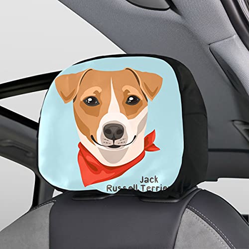 Protector de reposacabezas para coches Jack Russell Terrier, perro, cachorro, mascota, asiento, reposacabezas, juego de 2, ajuste universal para coches, furgonetas, camiones, cojín para reposacabezas