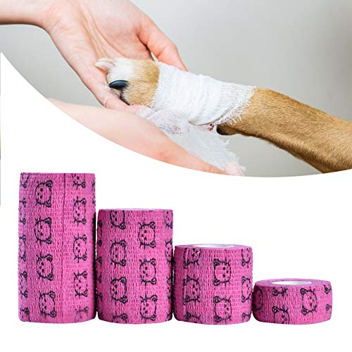 Pssopp 4 Piezas Autoadhesivas Vendaje para Mascotas Transpirable elástico Autoadhesivo cohesivo para Mascotas Rollos de Cinta de Envoltura para Perros Gatos Tobillo Rodilla esguinces de muñeca(Rojo)