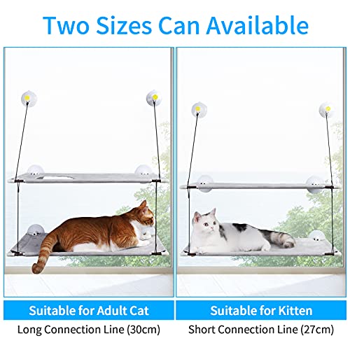 PUEIKAI Hamaca para Gato, Hamaca Ventana de Gato de Doble Capa, Cama Ventana Grande para Gatos con Ventosas de Perilla y Dos Tamaños de Cables de Conexión, Cama Colgante Gato Soportar hasta 50LBS