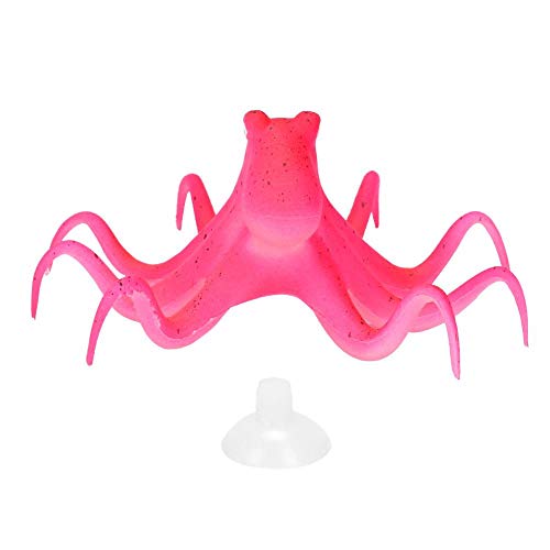 Pulpo de pecera, Pulpo Artificial Fluorescente, Animales de Alta simulación de Silicona para Mascotas de Acuario decoración de pecera(Red)