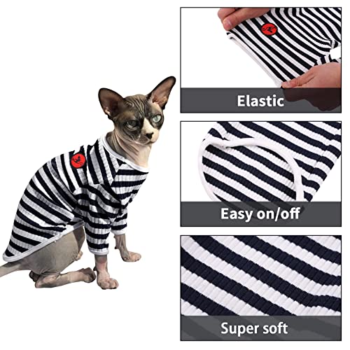 PUMYPOREITY Ropa para Gatos Esfinge, Jersey a Rayas Algodón Gato Chaleco Suéter para Invierno Ropa Cálido de Gato Abrigo Traje Camiseta Hairless Cat para Gatos/Pequeño Perros(Rojo, L)